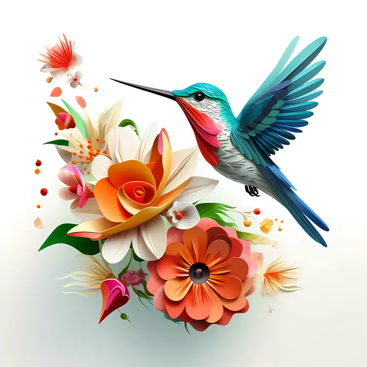 Hummingbird and Orange Flowers Illustration
