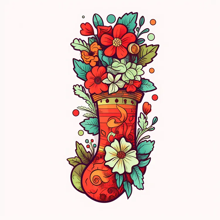 Vintage Christmas Stocking with Flowers and Candy Cane