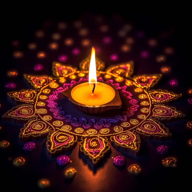 Diya Lamp with Detailed Mandala Design for Diwali