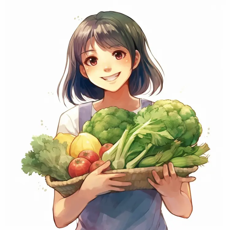 Anime Girl Holding Vegetables