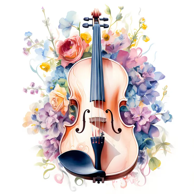 Violin with Beautiful Flowers