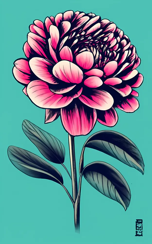 Pink Flower with Green Leaves