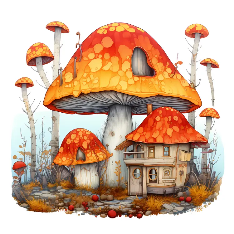 Whimsical Mushroom House in a Fantasy Forest