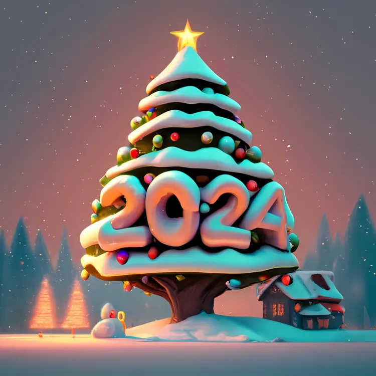 Christmas Tree with 2024 and Presents