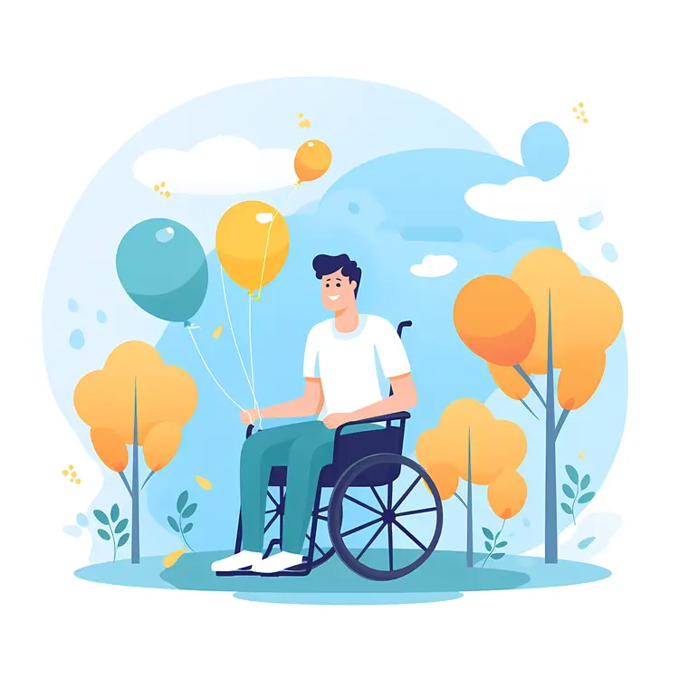 Person in Wheelchair Holding Balloons Outdoors