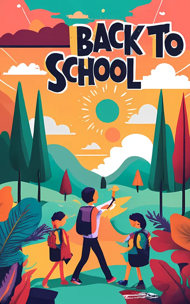 Back to School Poster with Children and Nature