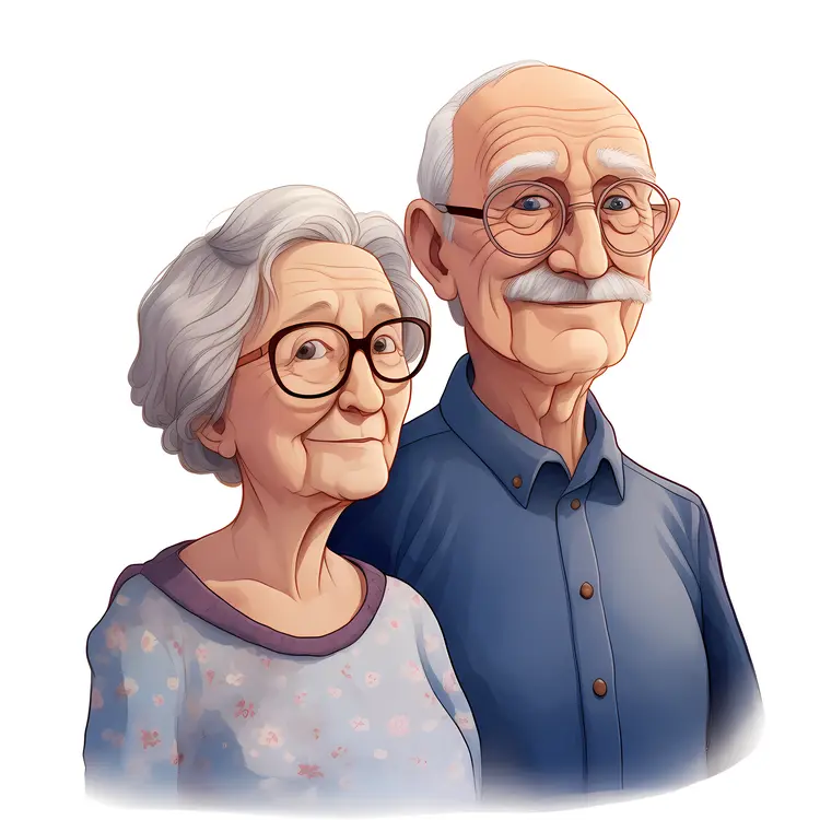Smiling Elderly Couple in Cartoon Style