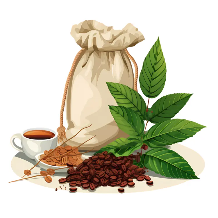 Coffee Beans with Cup and Leaves