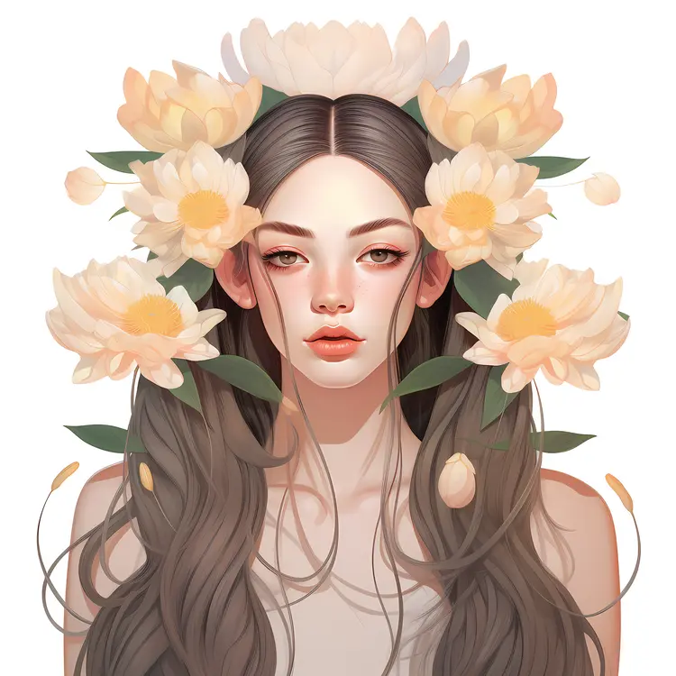 Charming Woman with White Flowers in Hair
