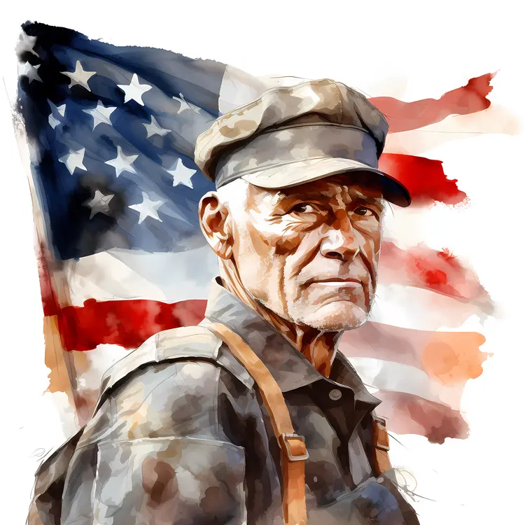 Veteran Soldier Portrait with American Flag