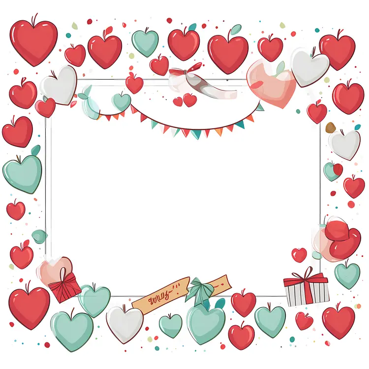 Heart and Apple Frame with Gifts and Banners