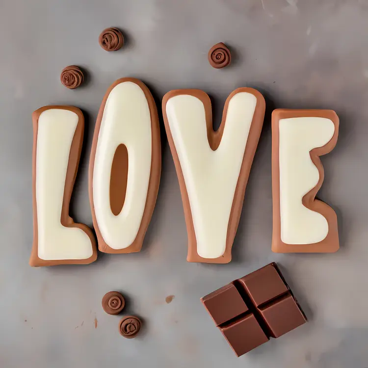 Chocolate LOVE Letters on Grey Background