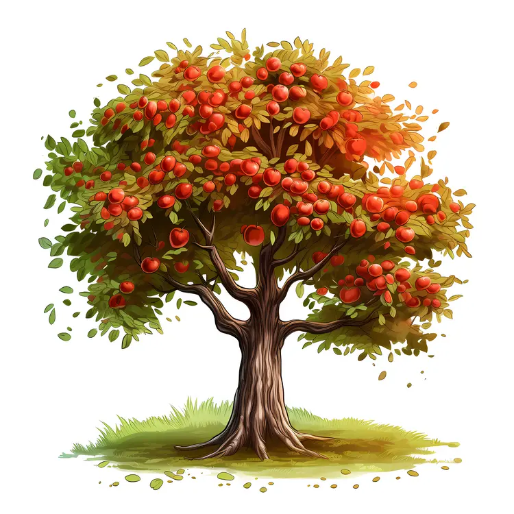 Apple Tree with Sunlit Apples