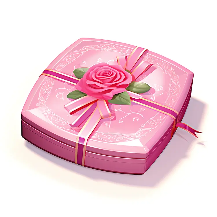 Pink Gift Box with Rose and Ribbon