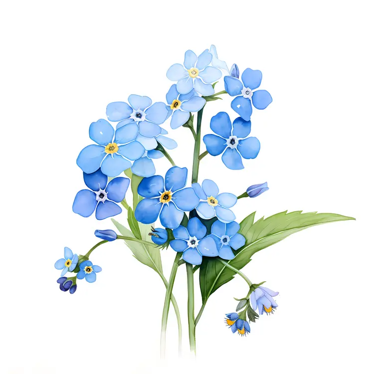 Beautiful Blue Forget-Me-Not with Green Leaves