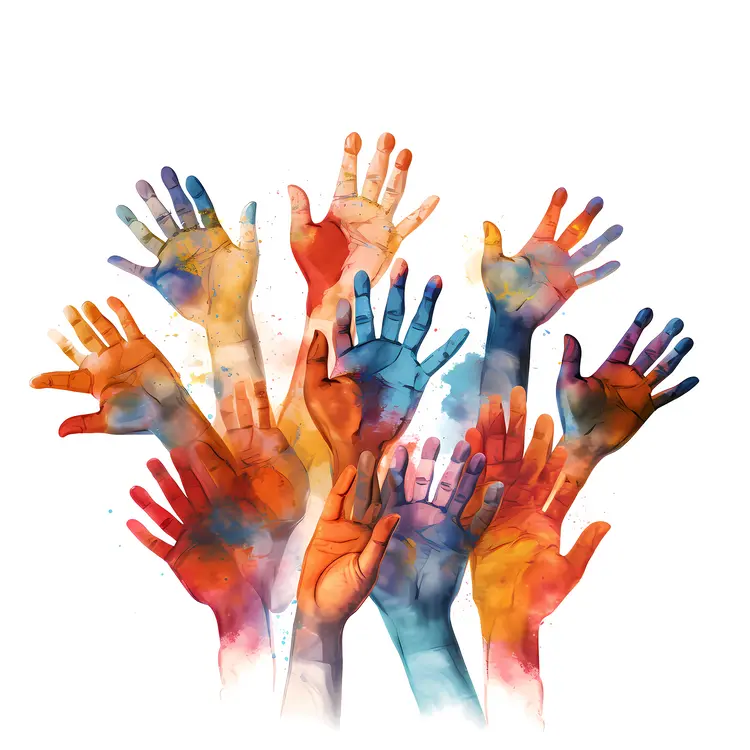 Colorful Hands Raised Together