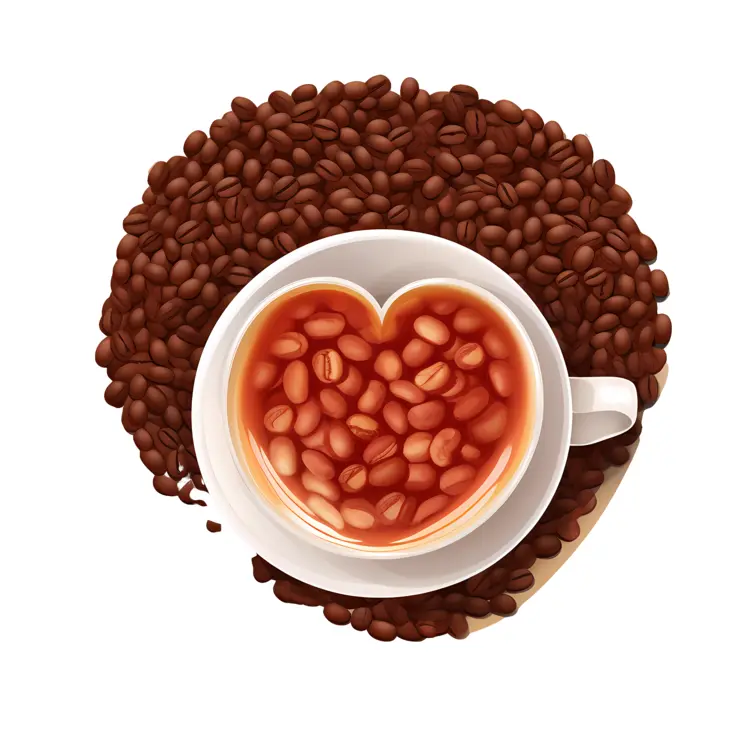 Heart-shaped Coffee Beans and Cup with Latte Art