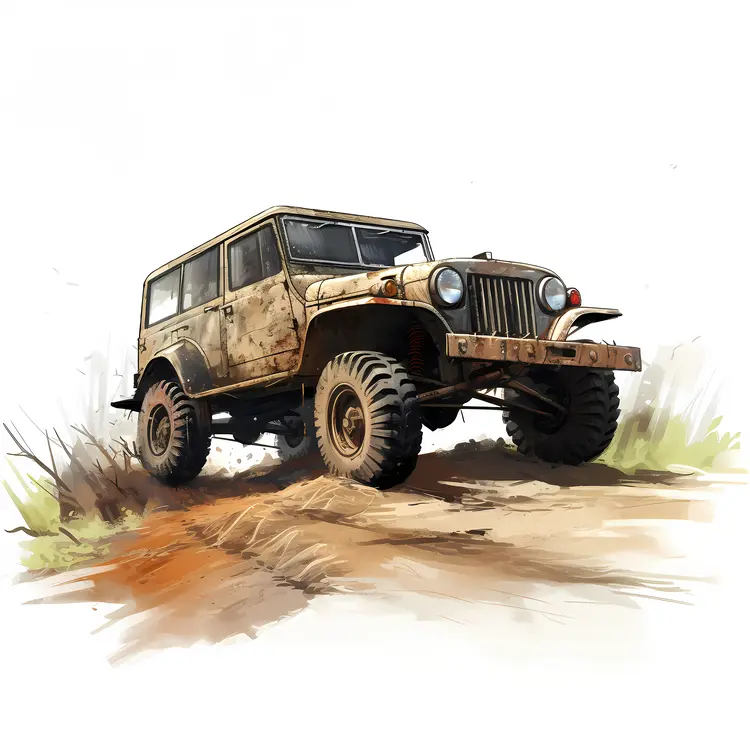 Vintage Off-Road Vehicle on Dirt Road
