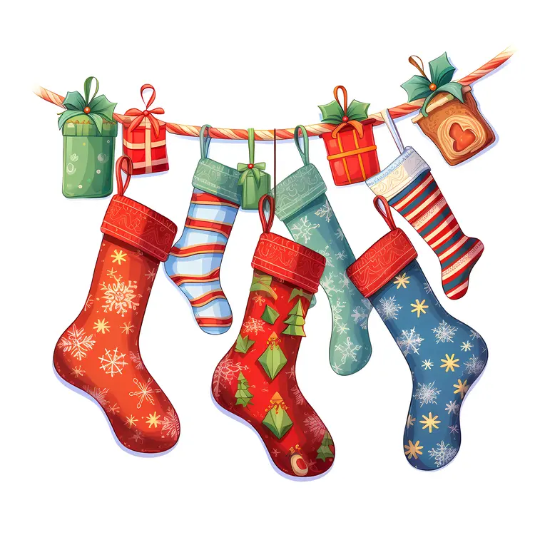Colorful Christmas Stockings with Gifts