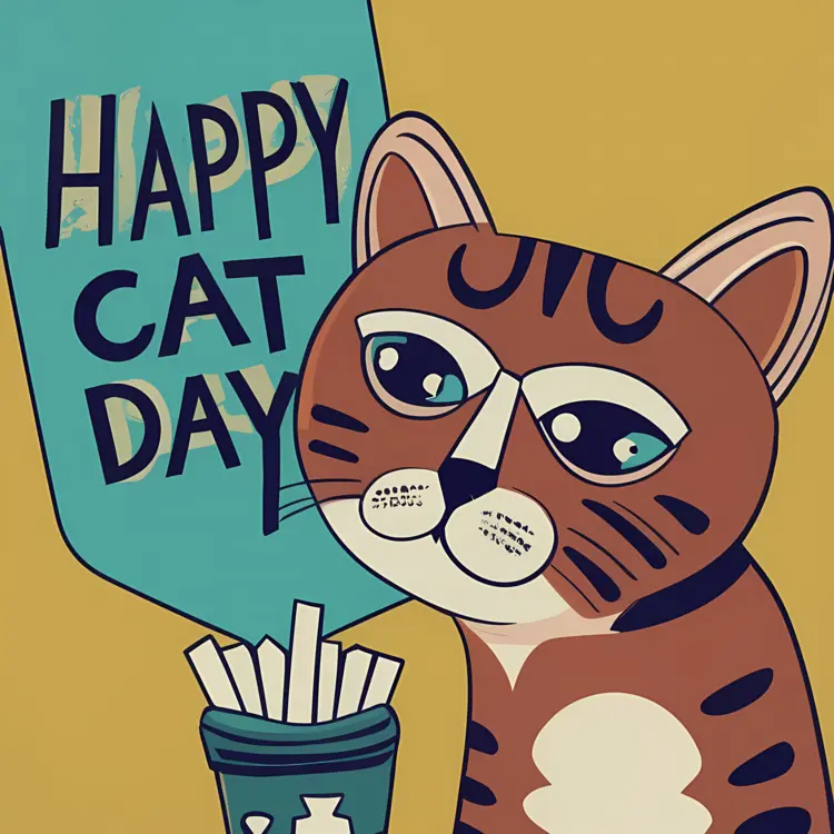 Happy Cat Day with Sign