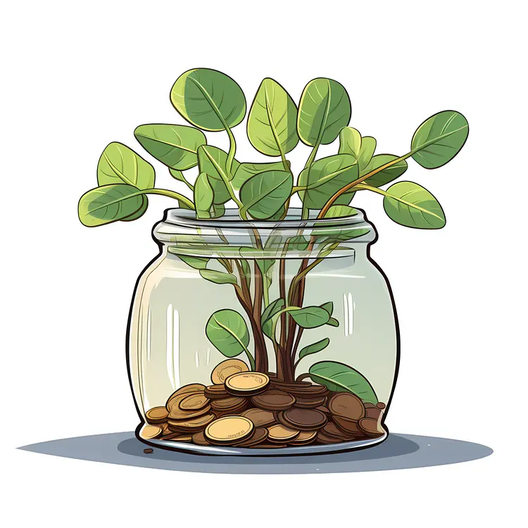 Money Plant Growing in a Jar of Coins