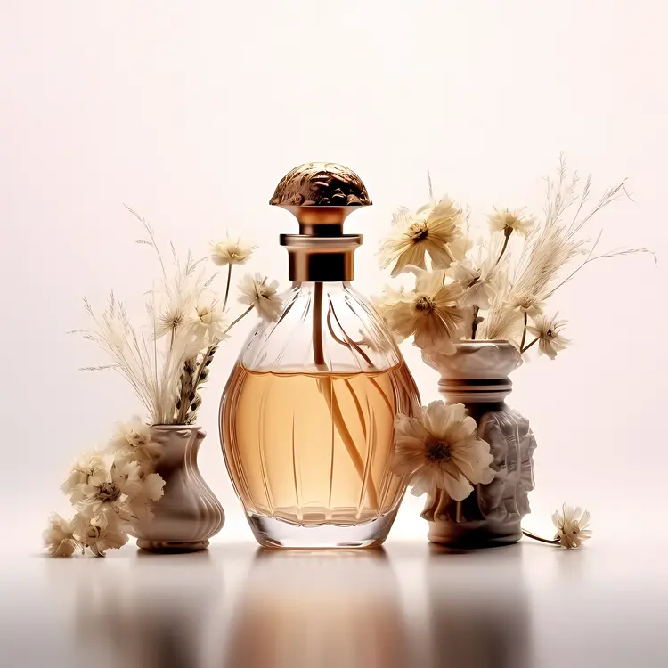 Luxurious Perfume Bottles with Floral Arrangement