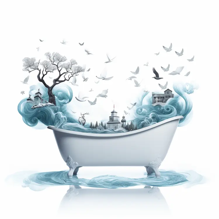 Bathtub with Waves and Birds