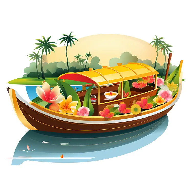 Beautiful Boat with Flowers in Tropical Scenery