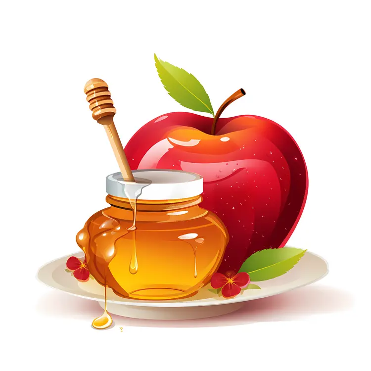 Honey Jar and Apple Illustration for Rosh Hashanah