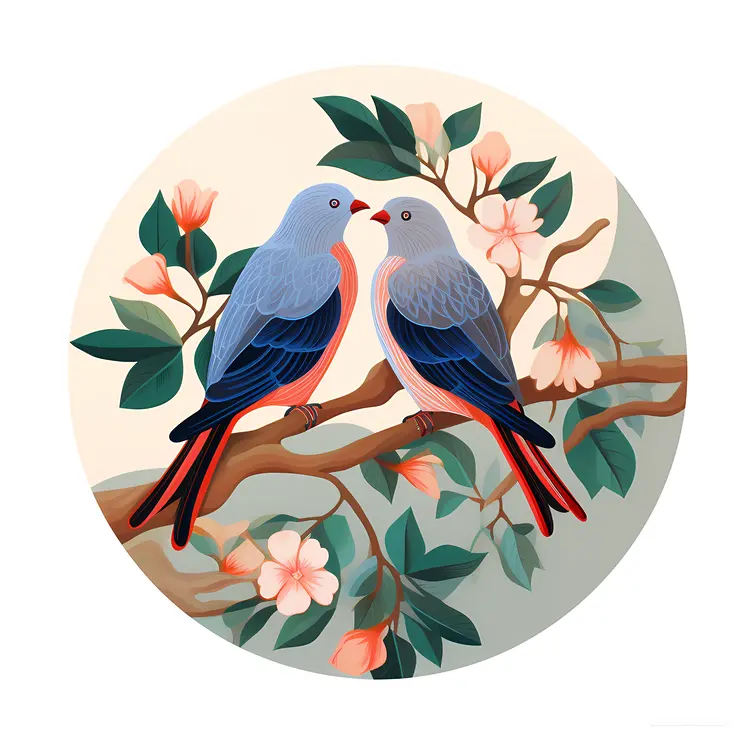 Beautiful Birds on a Flowering Branch