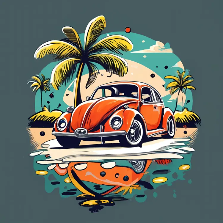 Vintage Orange Car with Palm Trees