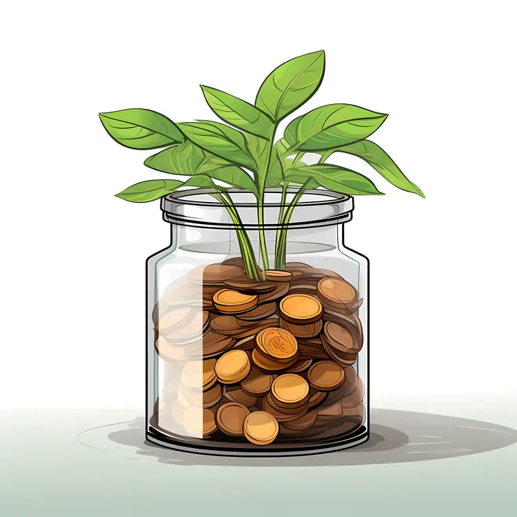 Money Plant Growing in a Jar of Coins
