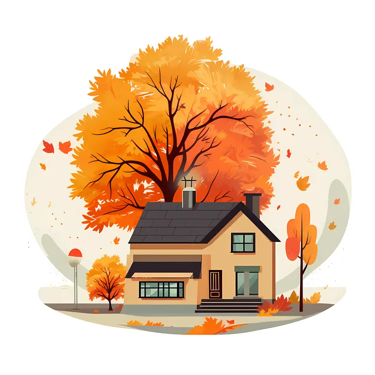 House with Vibrant Autumn Tree