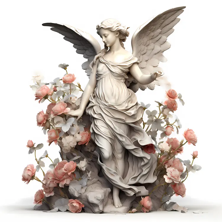 Angel Statue with Flowers