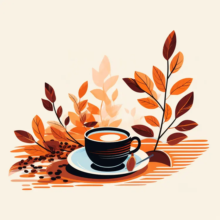 Cup of Coffee with Autumn Foliage