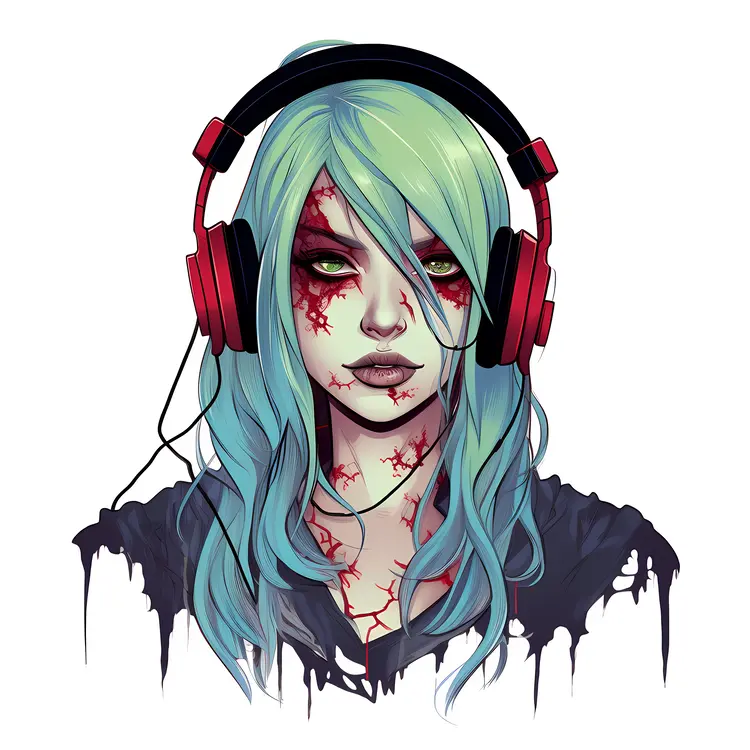 Zombie Girl with Headphones for Halloween