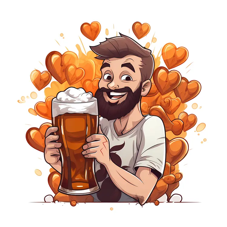 Bearded Man with Beer and Hearts