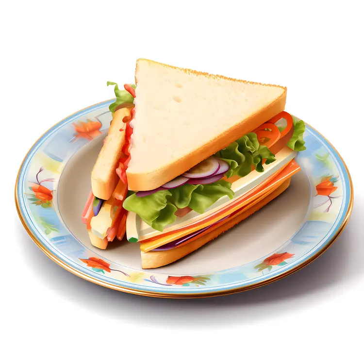 Delicious Sandwich on a Floral Plate