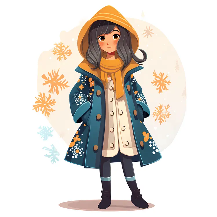 Cute Girl in Blue Winter Coat