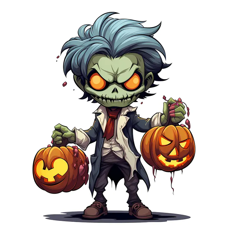 Zombie Boy with Pumpkins for Halloween