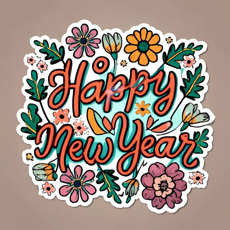 Happy New Year Card with Floral Design