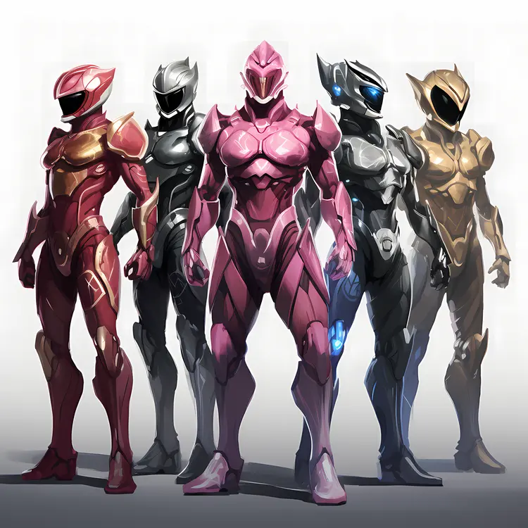 Colorful Power Rangers Team in Action Poses