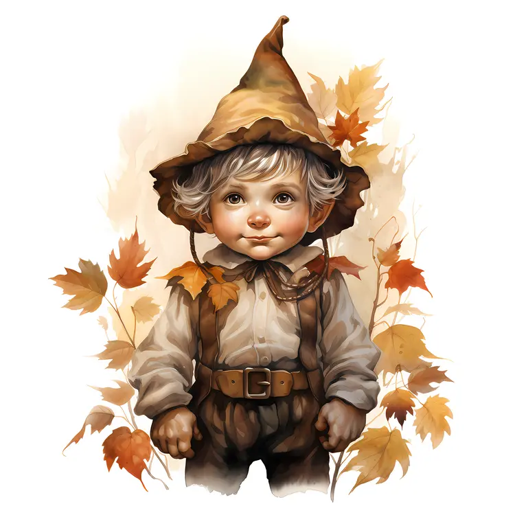 Elf with Brown Hat and Autumn Leaves