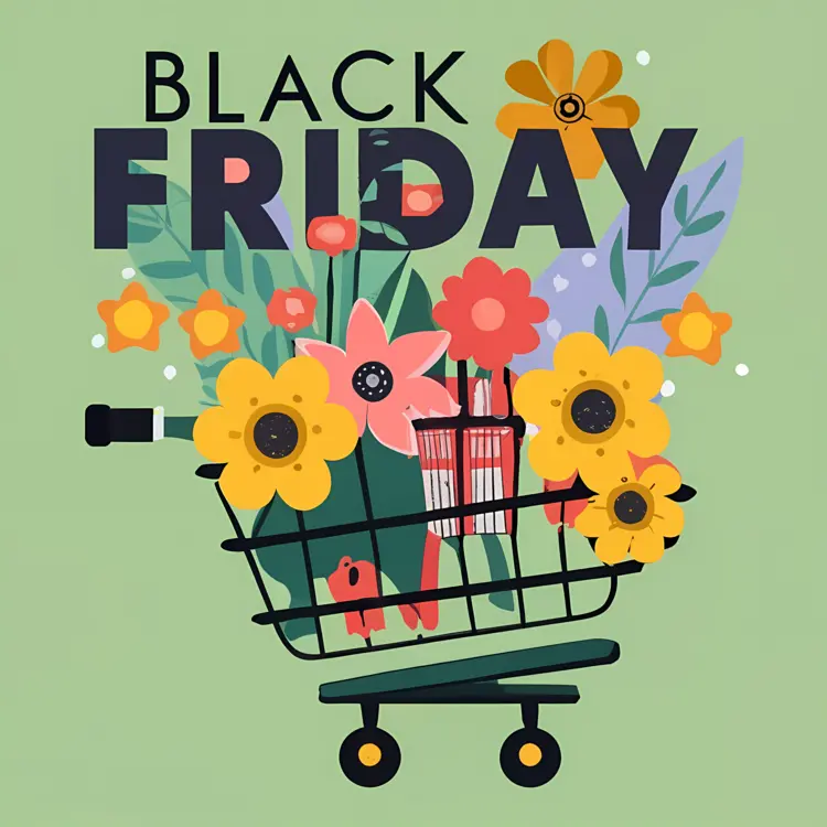 Black Friday Shopping Cart with Flowers