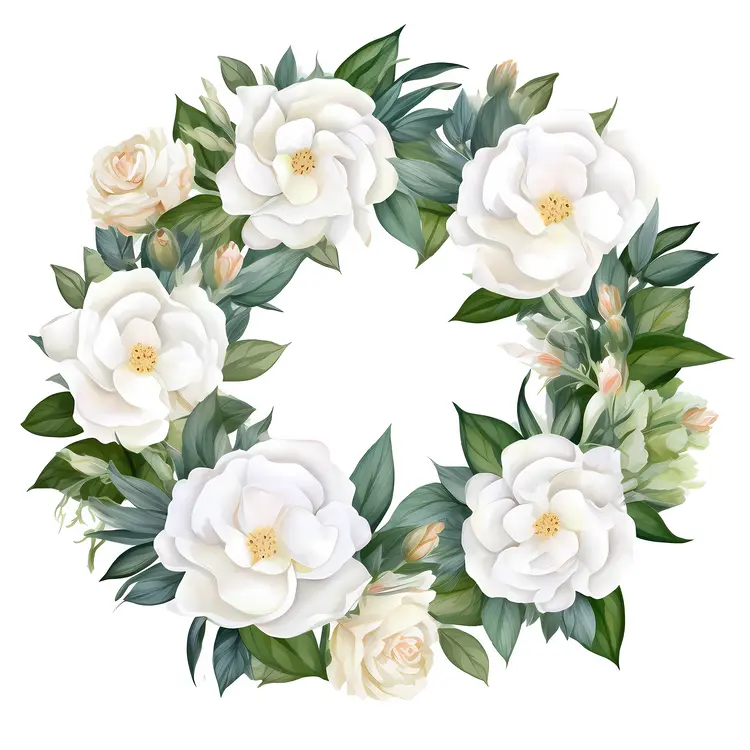 Elegant White Floral Wreath with Rose Buds