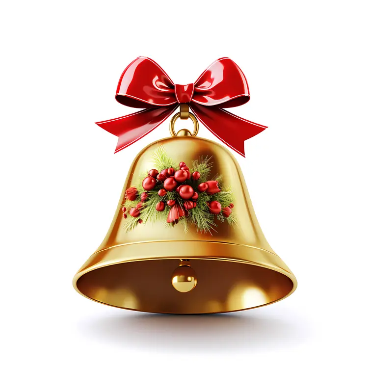 Golden Bell with Red Bow for Christmas Decoration