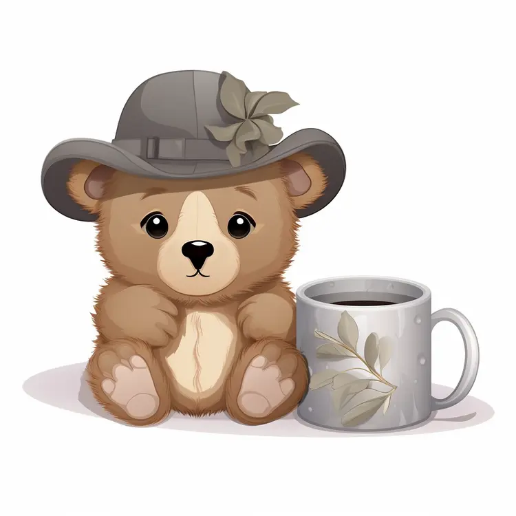Cute Teddy Bear with Hat and Mug