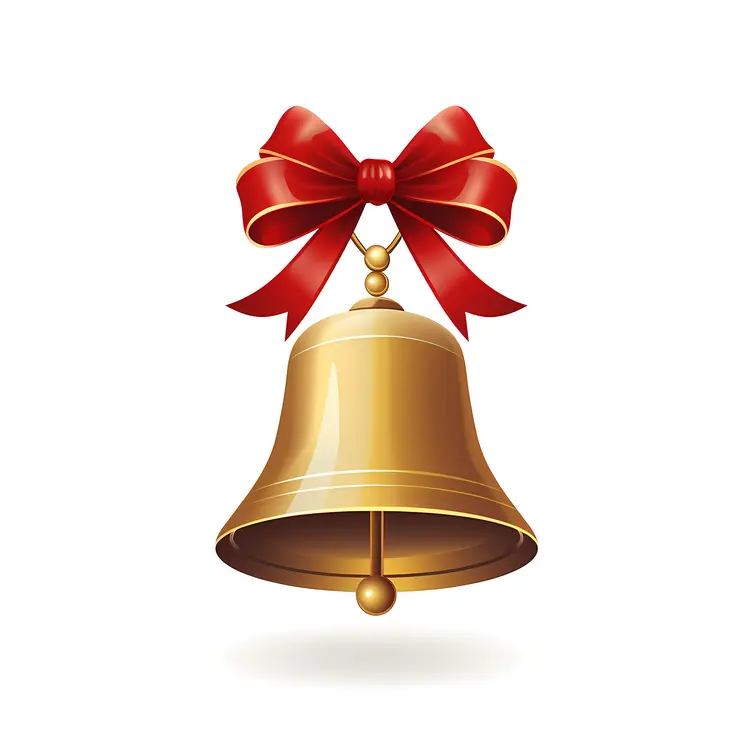 Golden Bell with Red Ribbon for Christmas