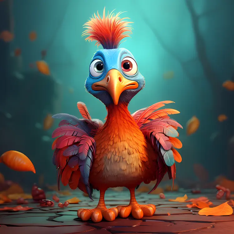 Turkey with Blue Feathers in Autumn