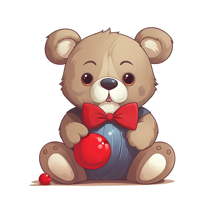 Teddy Bear with Red Bow and Ball